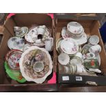 2 boxes containing a quantity of floral patterned crockery, Oriental ceramics, Carltonware, egg