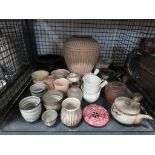 Cage containing a quantity of studio pottery