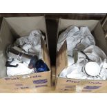 2 boxes containing a coffee pot plus white glazed crockery