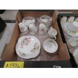 Box containing a quantity of Royal Doulton Apple Blossom patterned crockery