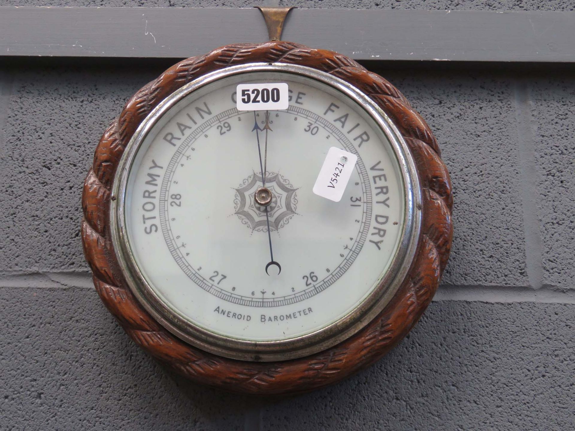 Oak framed aneroid barometer