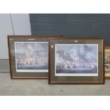 2 framed and glazed prints of sea battles