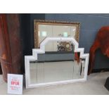 Gilt framed mirror together with a stepped white framed mirror