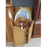 Collection of mirrors being oval, brass framed, inlaid framed and triple mirror