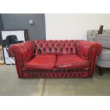 Red leather Chesterfield 2 seater sofa