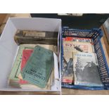 2 boxes containing military related magazines plus sheet music and a pianola roll