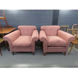Maroon and cream pair of armchairs