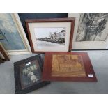 5086 Composite wooden picture of a tudor cottage photographic print of trucks and a photograph of