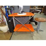 1970s Molded plastic orange two tier tea trolley