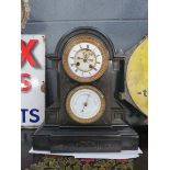 Slate mantel clock with associated barometer