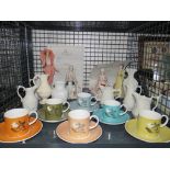 Qty of Susie Cooper cups and saucers, ornamental lady figures, Parian ware jugs and a table lighter