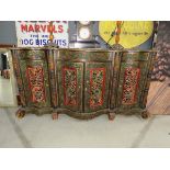 A multi coloured serpentine fronted Kashmiri style sideboard