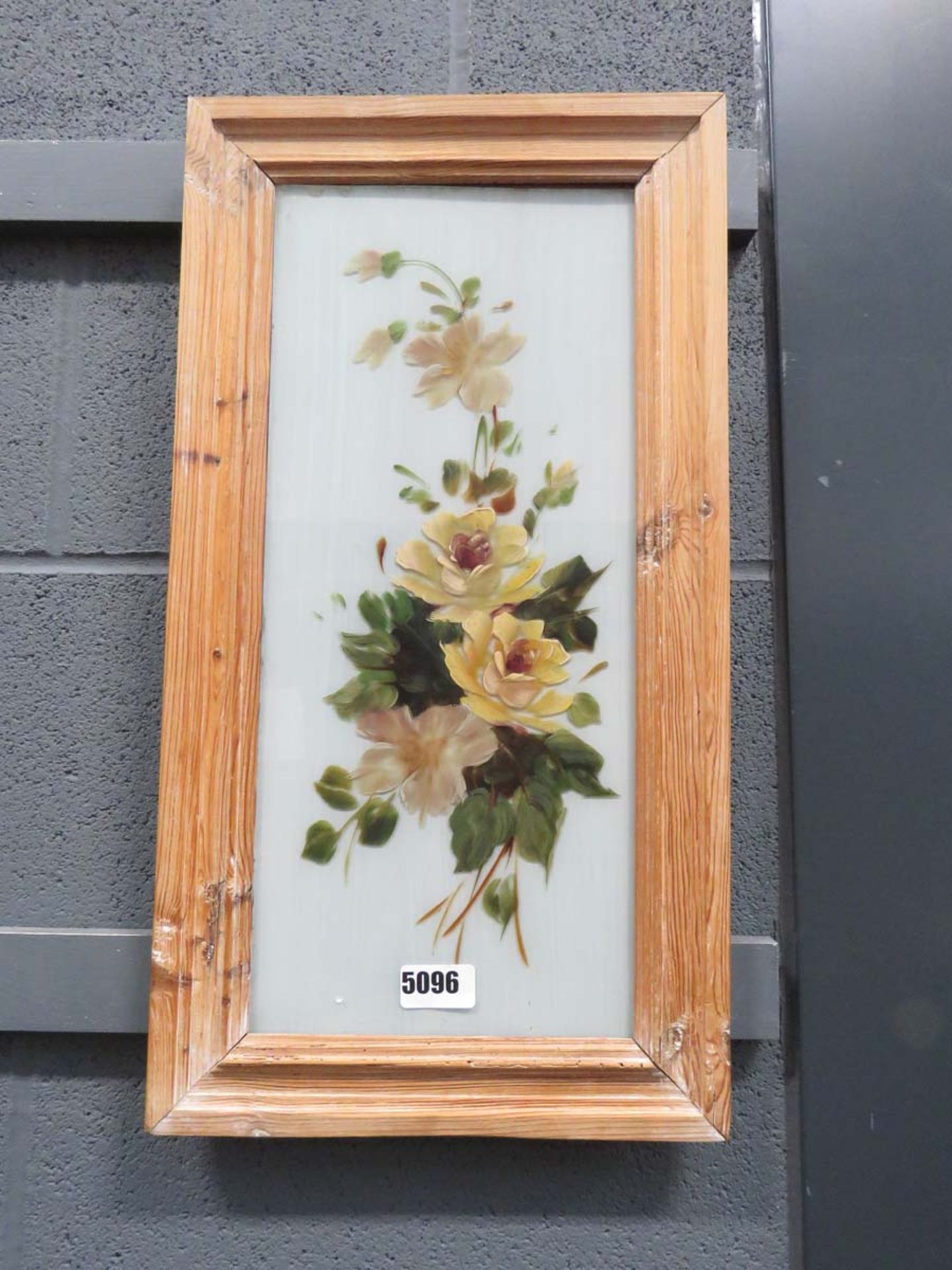 Painting on glass of a still life with flowers