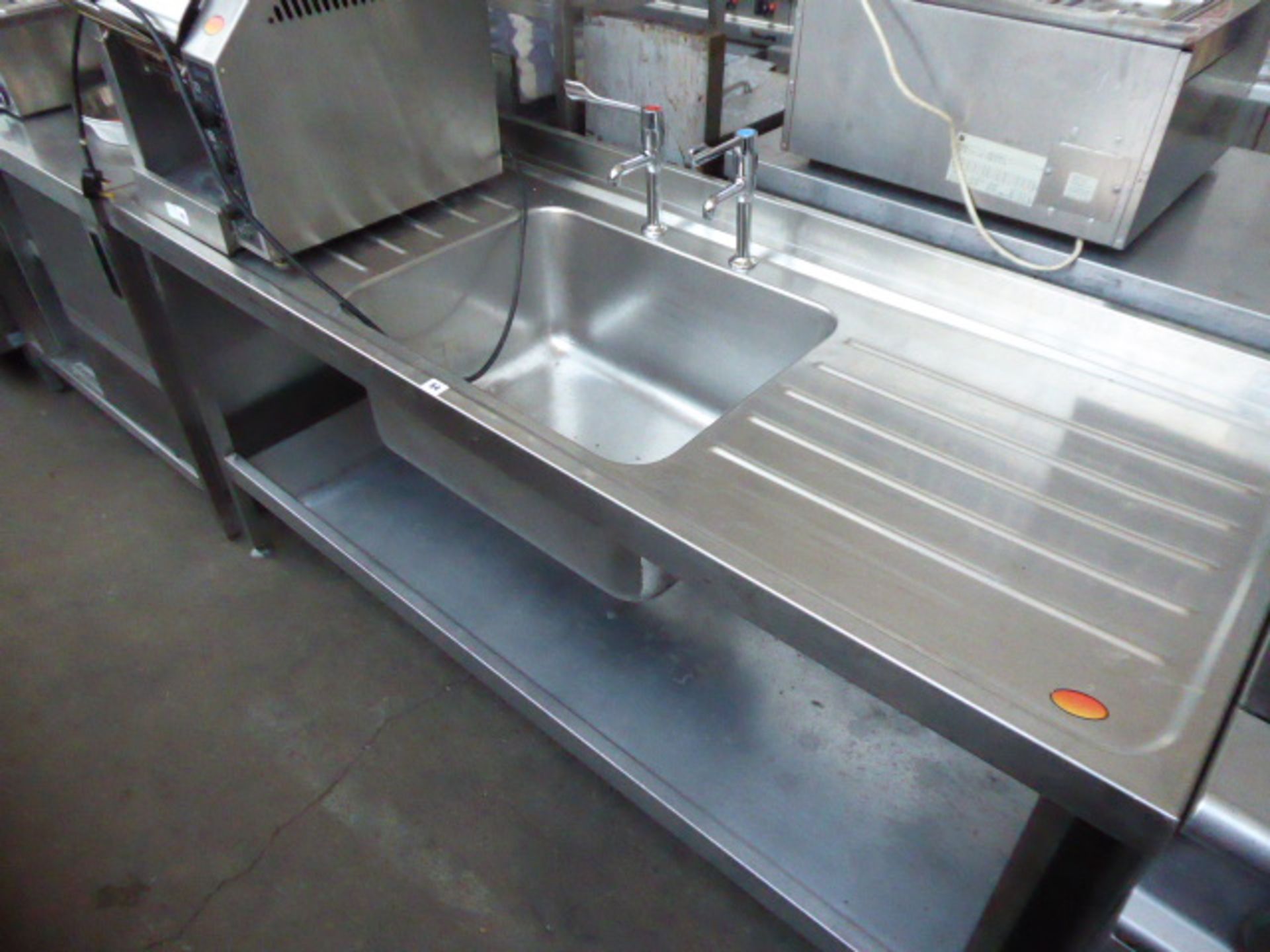 180cm stainless steel large single well sink with tap set, draining board and shelf under