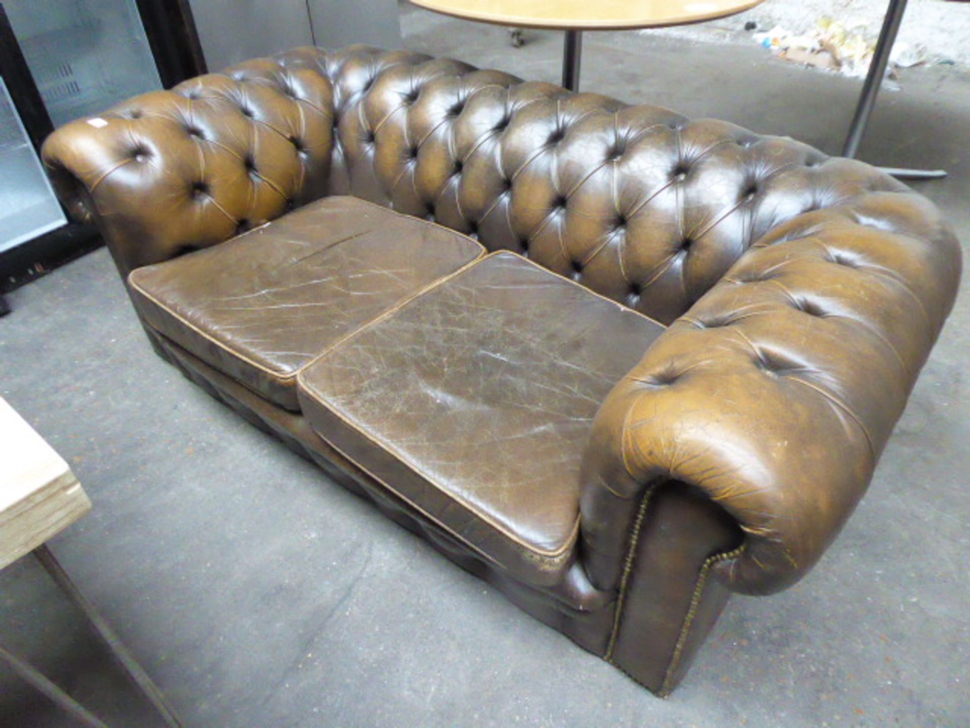 (435) Brown Chesterfield button back 2 seater settee