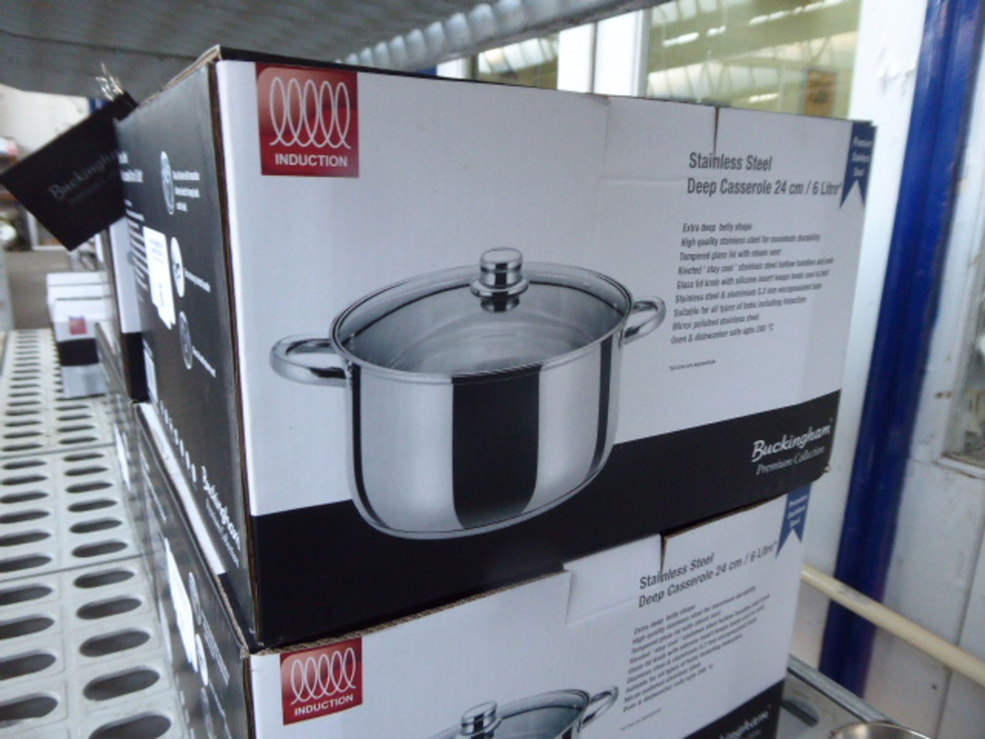 Stainless steel deep casserole dish, 6 litre