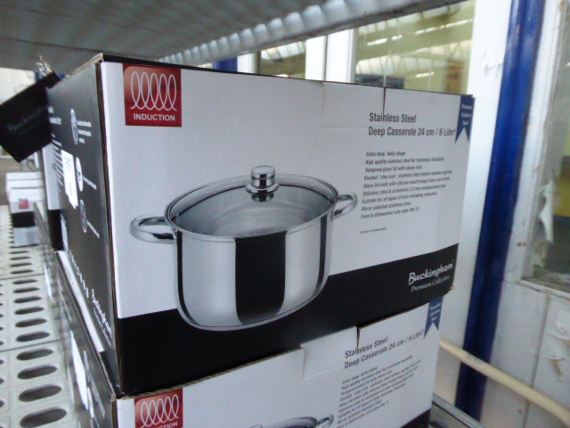 Stainless steel deep casserole dish, 6 litre