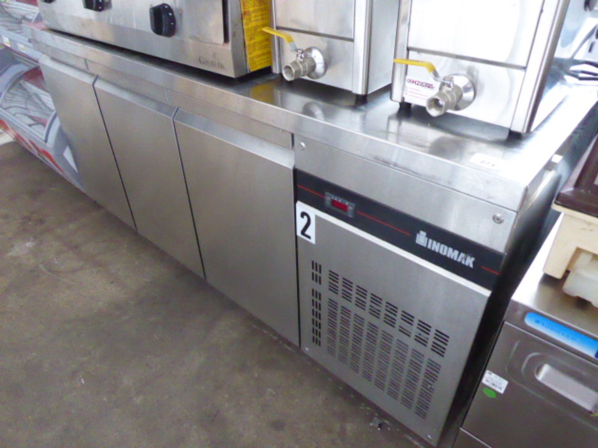 180cm Inomak PNN999/PTL 3 door counter fridge with preparation top (failed test)