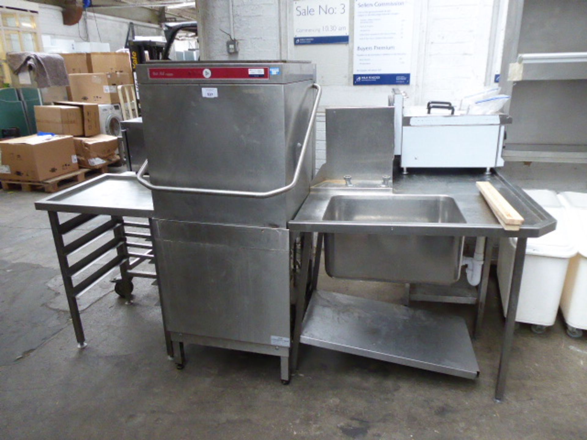 60cm Hobart BarAid model 900-10N lift top pass through dishwasher with corner tabling, bowl and - Image 2 of 3