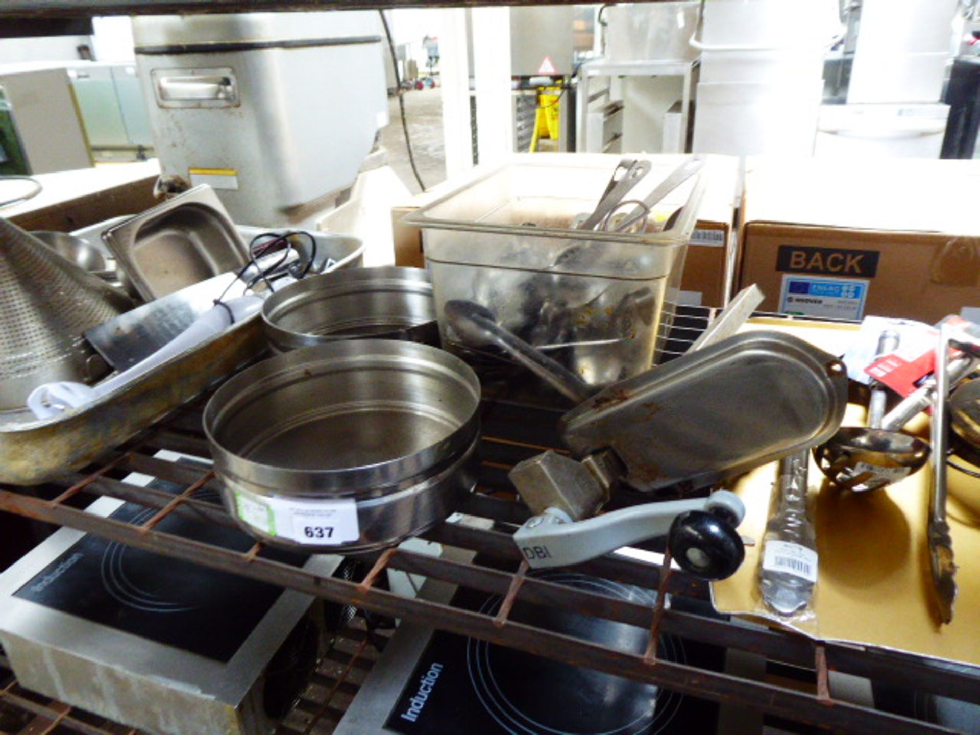 (245) Half shelf of assorted stainless steel utensils and other items - Image 2 of 2