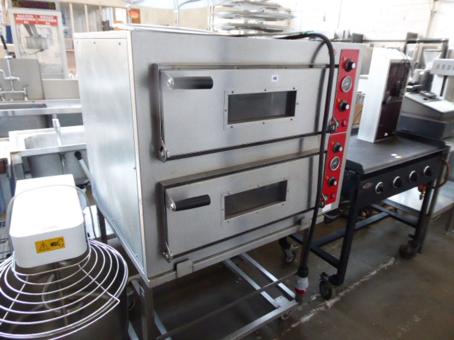 100cm electric twin deck pizza oven on large mobile stand