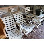 (1337) 4 white plastic garden chairs with matching pair of sun loungers and coffee tables