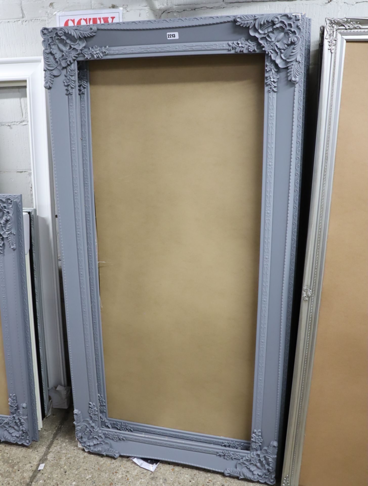 4 large grey painted mirror frames