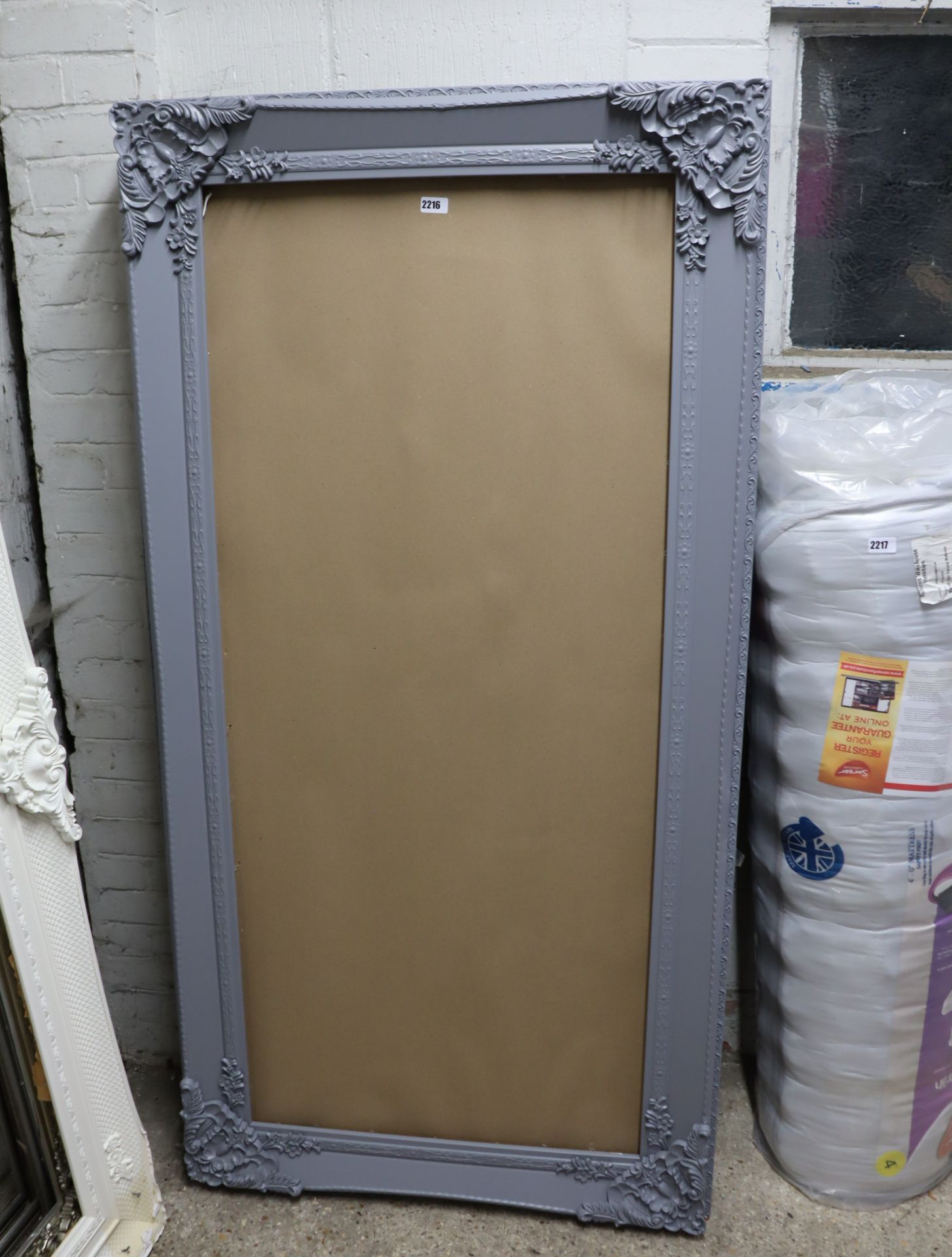 4 large grey painted decorative mirror frames