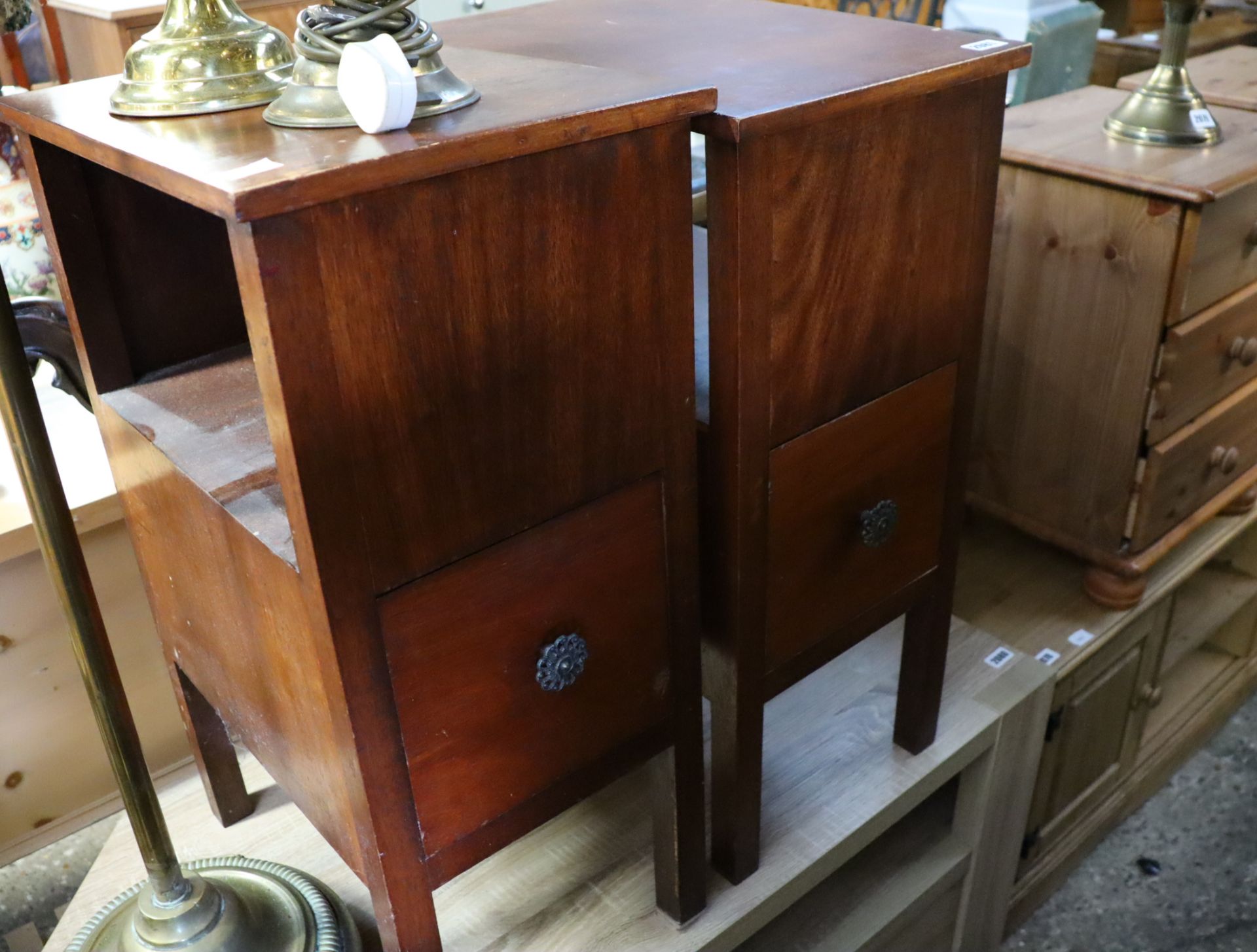 2 wooden single drawer bedsides