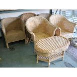 5 cane effect conservatory chairs with matching coffee table