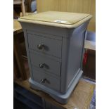 Grey 3 drawer bedside with oak surface