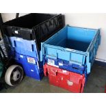 6 blue plastic storage boxes