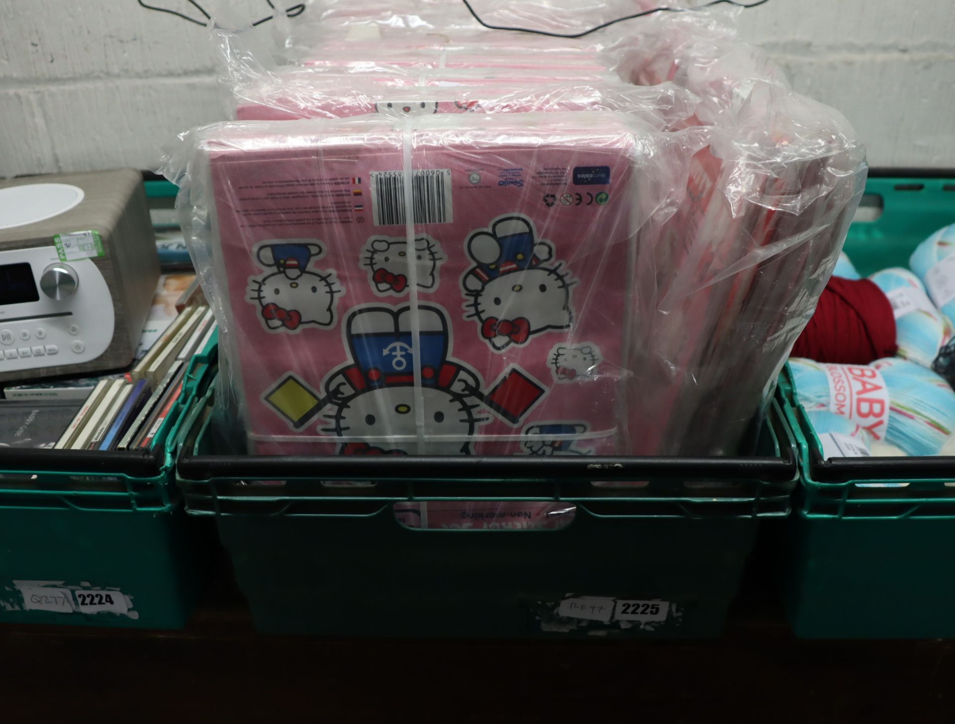 Crate containing 10 packs of 10 Hello Kitty wall sticker sets