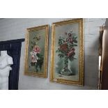 Pair of gilt framed oil paintings of flowers