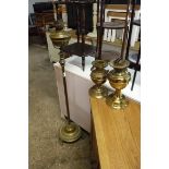 *WITHDRAWN* (2082) Floor standing brass lantern and 2 oil lantern bases, 1 converted to electric