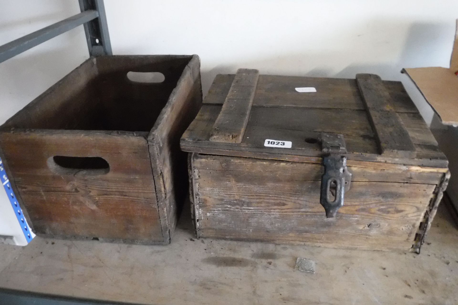 Wooden 2 handled crate with wooden lockable box