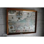 Framed and glazed map of Cornwall