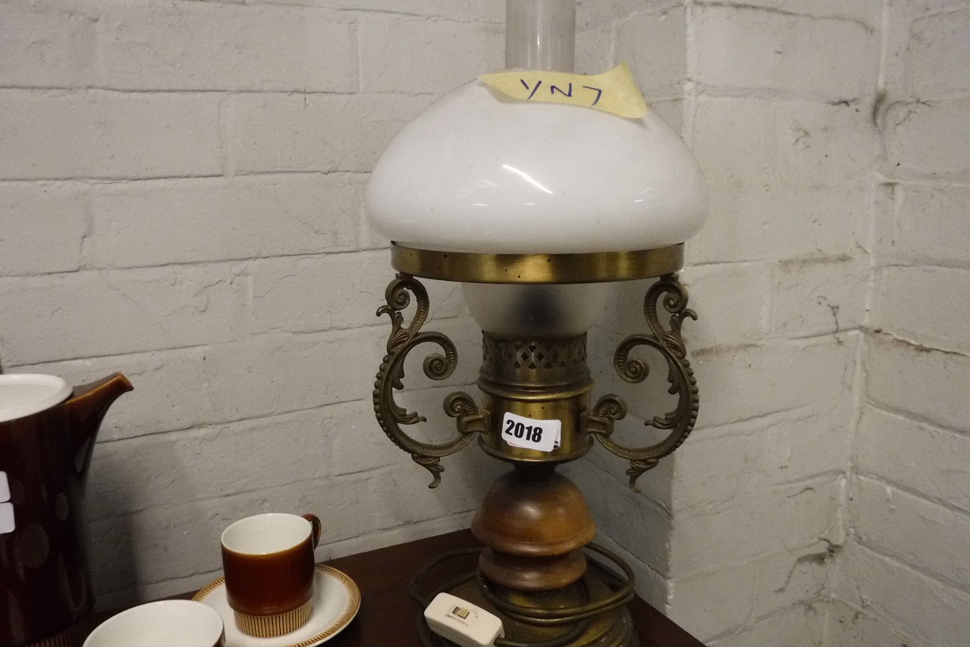 2018 Converted brass lamp with shade and chimney