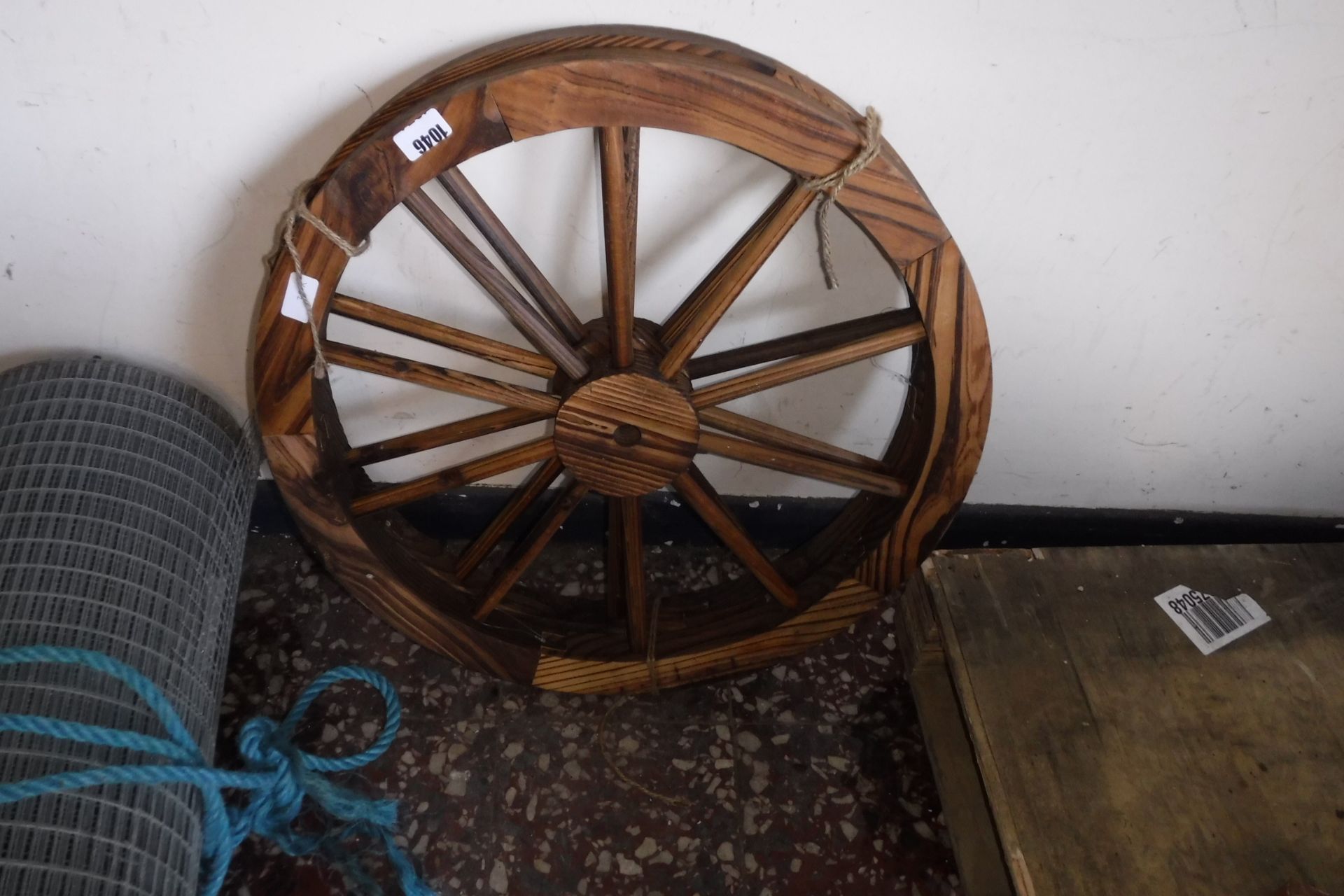 Pair of wooden decorative garden wheels