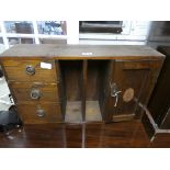 Desk unit with small drawers, pigeon hole and cupboard