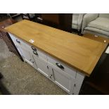 1.37m cream sideboard with 3 drawers over cupboard and oak top