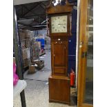Oak cased grandfather clock by In Butes of Kettering with pendulum and weights