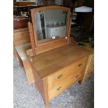 Oak 2-drawer chest with swing mirror over
