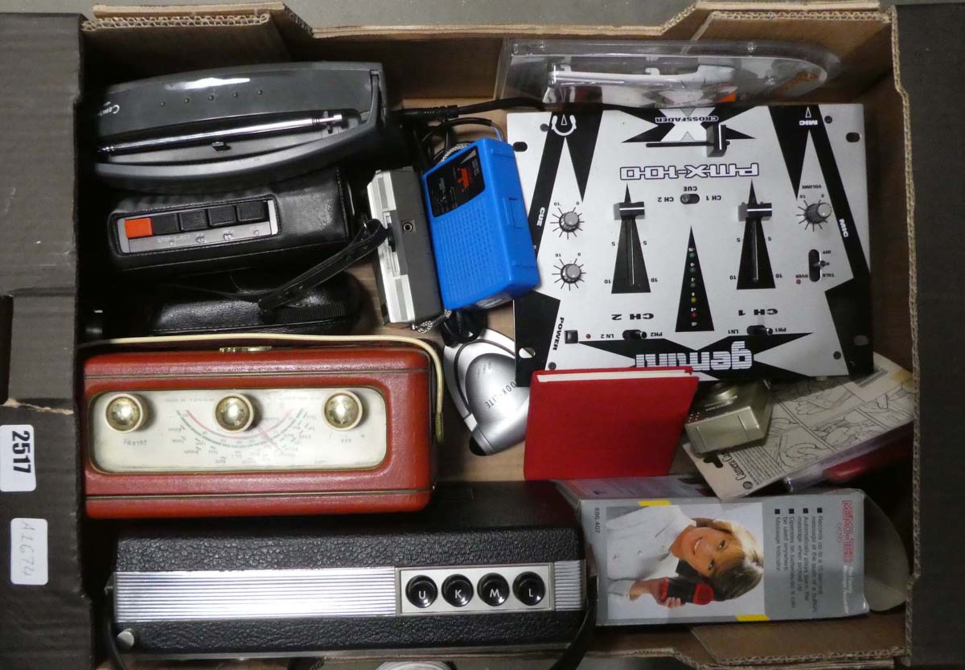 Tray containing a selection of radios, Gemini mixer, etc