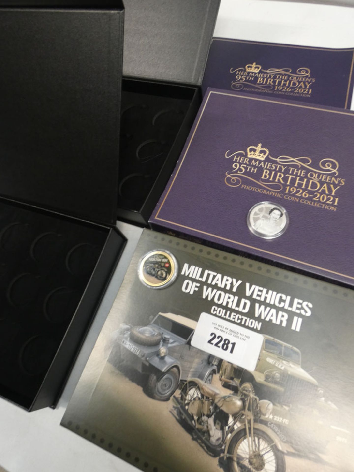 Military Vehicles of World War II and Queens 95th Birthday photographic coin collection starter sets