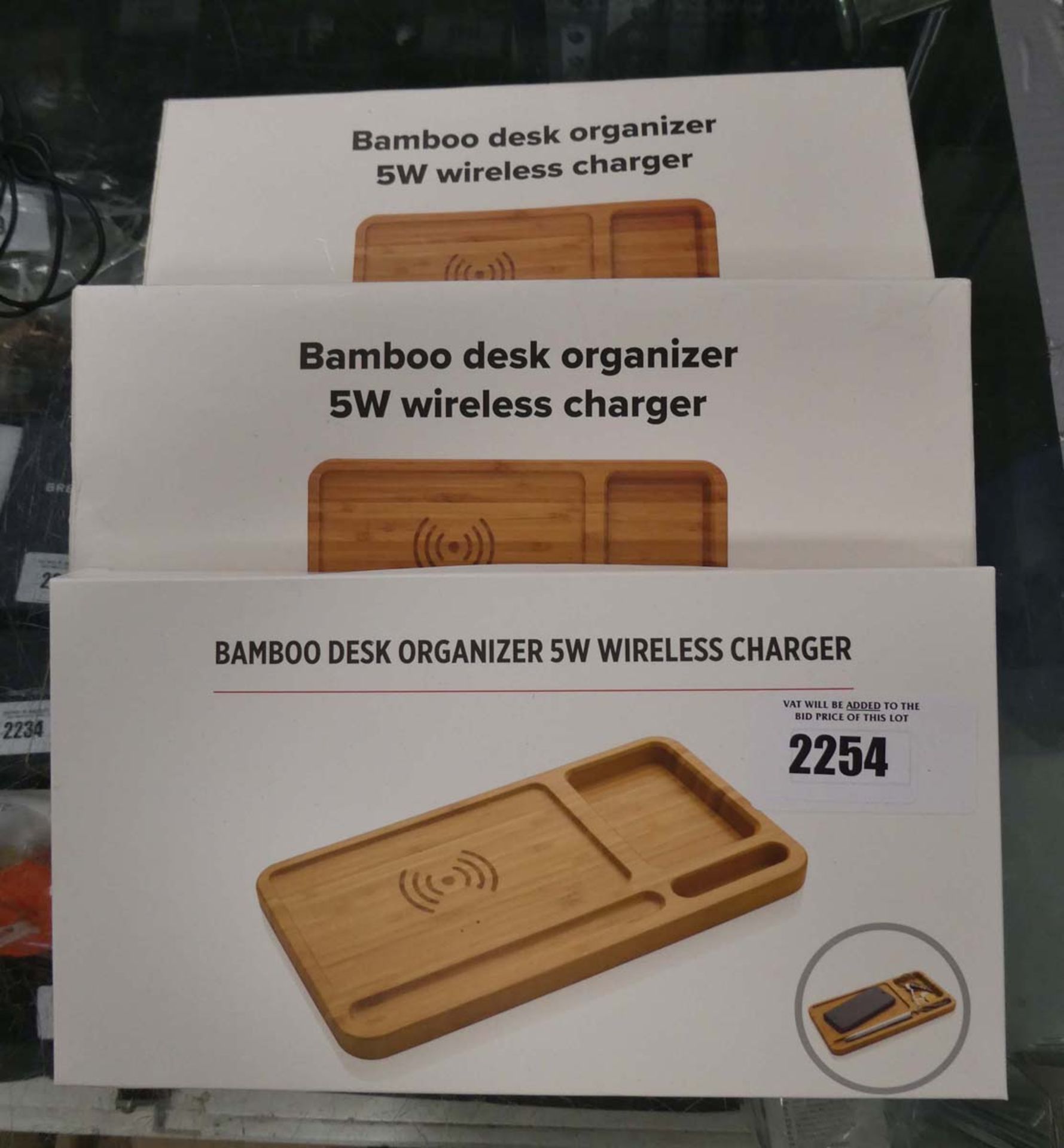 3x bamboo desk organisers with wireless charging