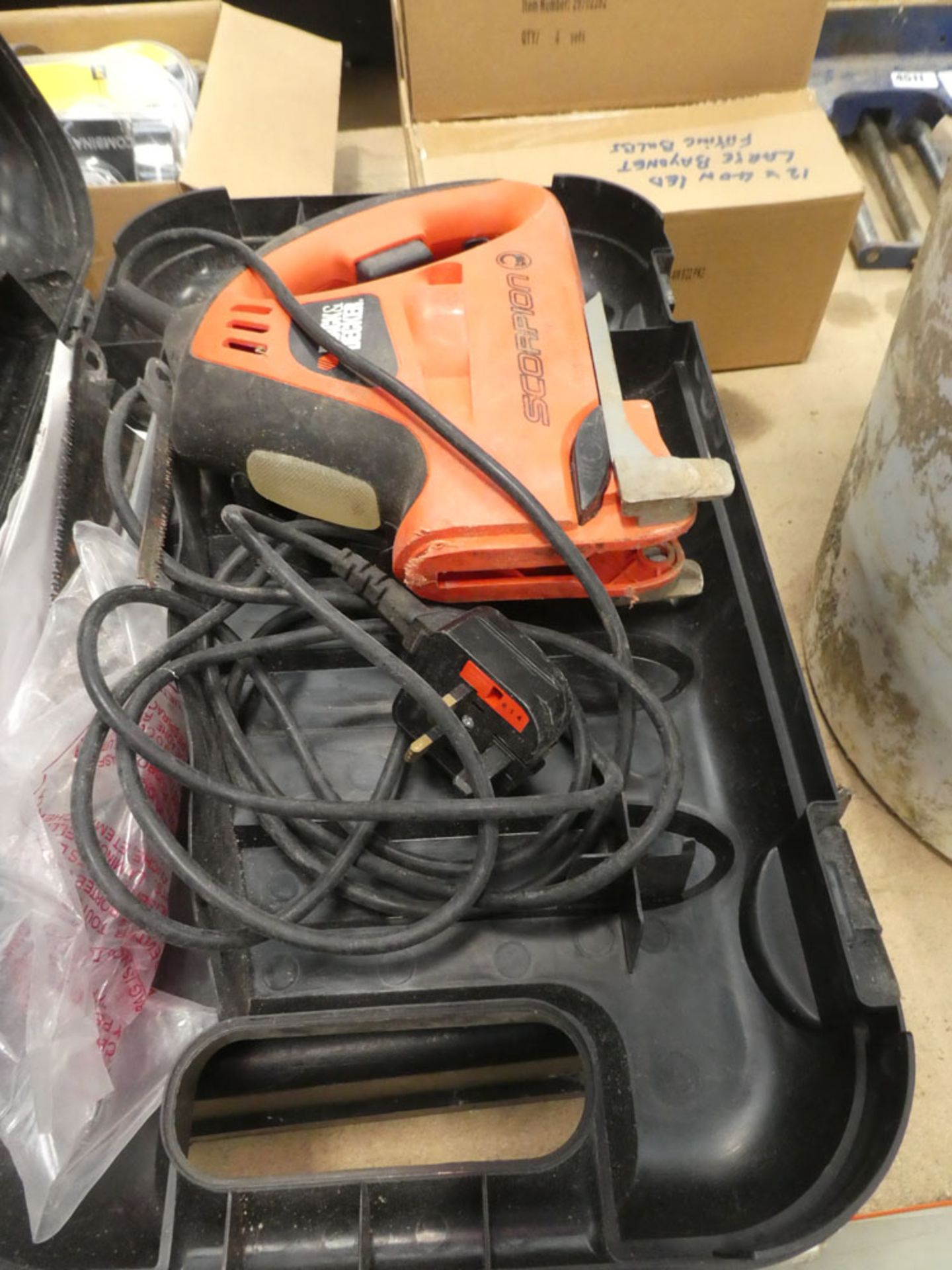 Black & Decker scorpion saw, a B&D drill and a bucket cont. AEG drill and various other tools - Image 2 of 2