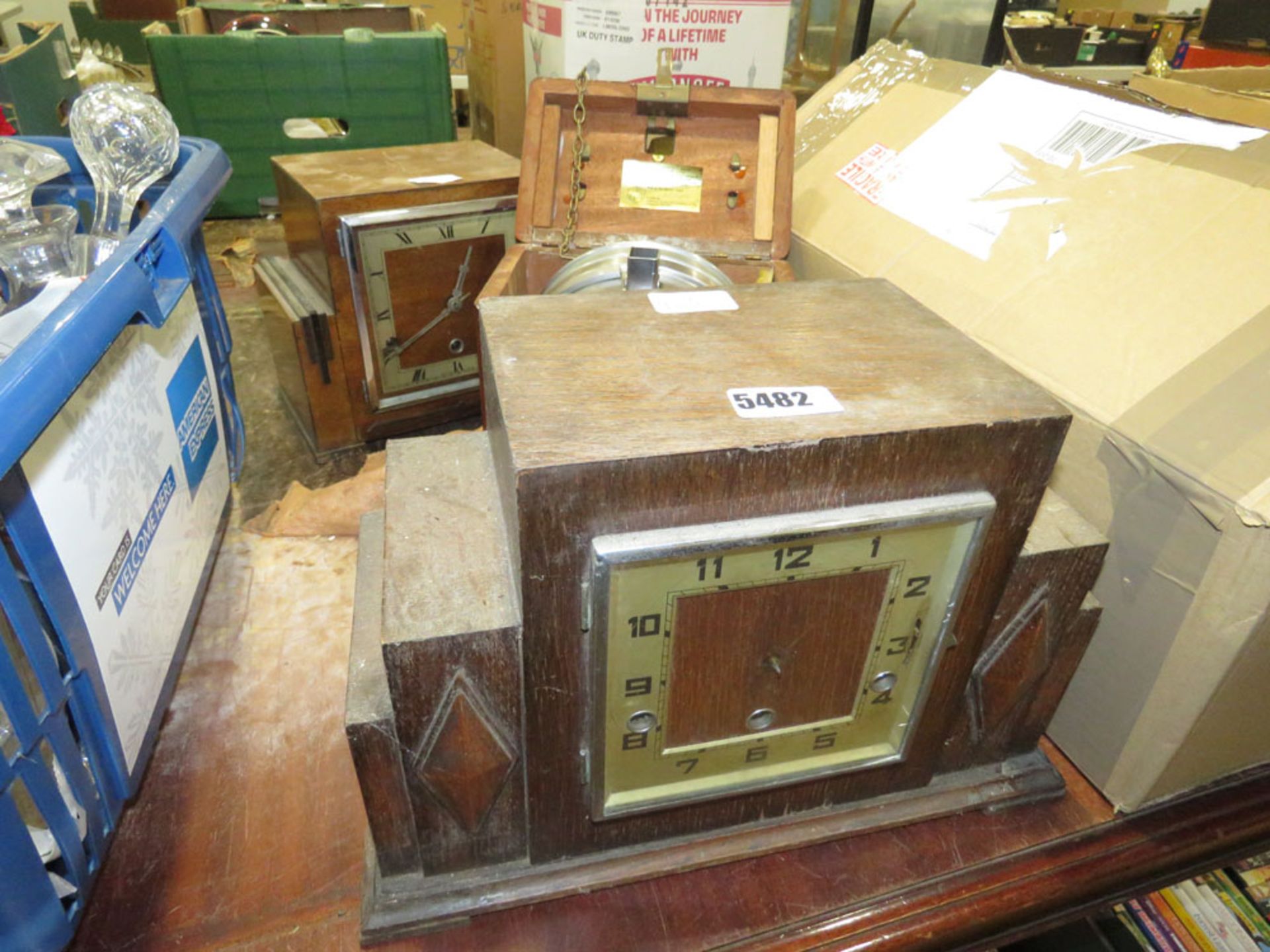 2 Art Deco mantle clocks plus a pigeon clock