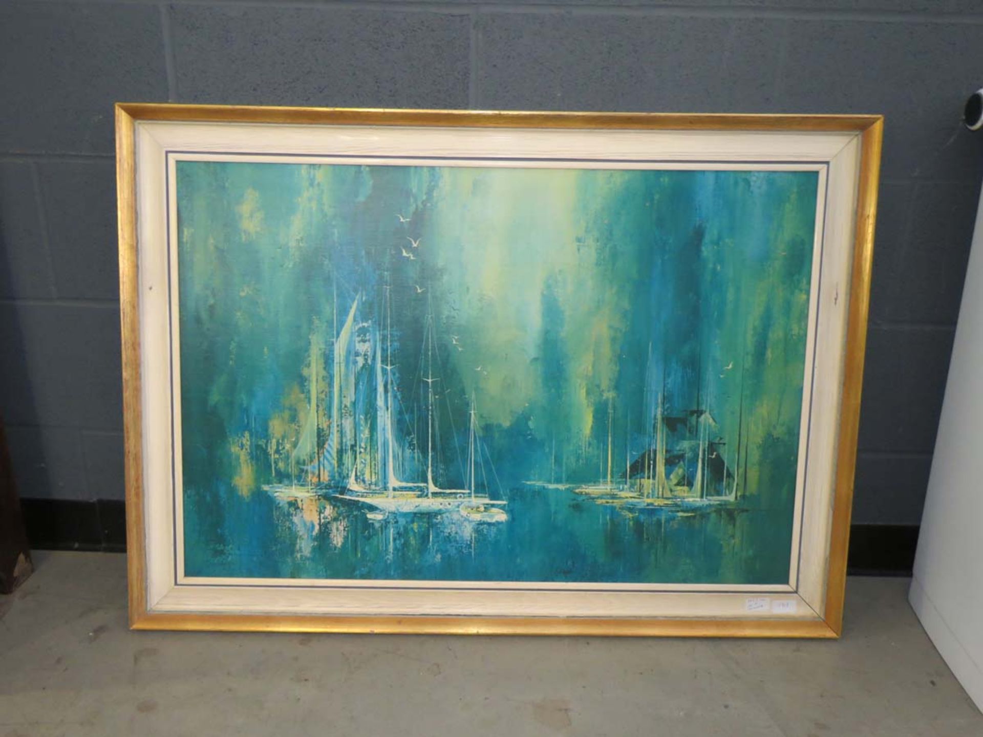 Print of yachts in harbour entitled 'Port of Call'