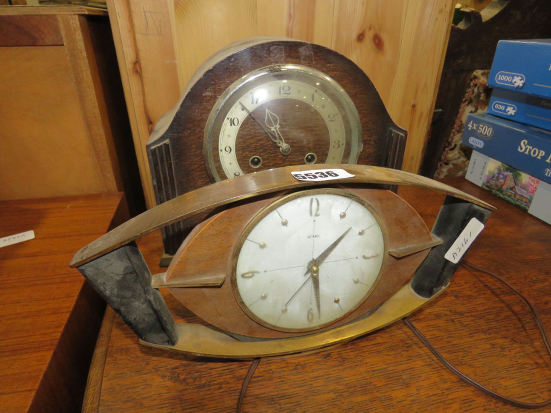 Oak dome topped mantle clock plus a Metamec electric clock